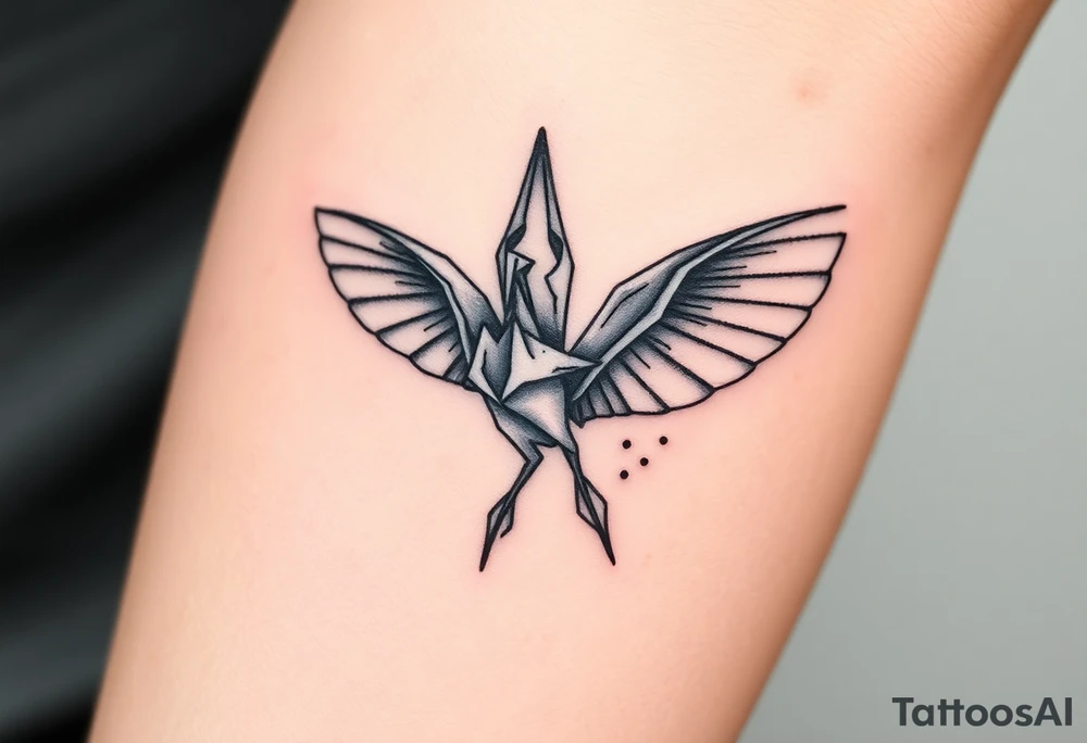 An Origami Crane with Mechanical Wings tattoo idea