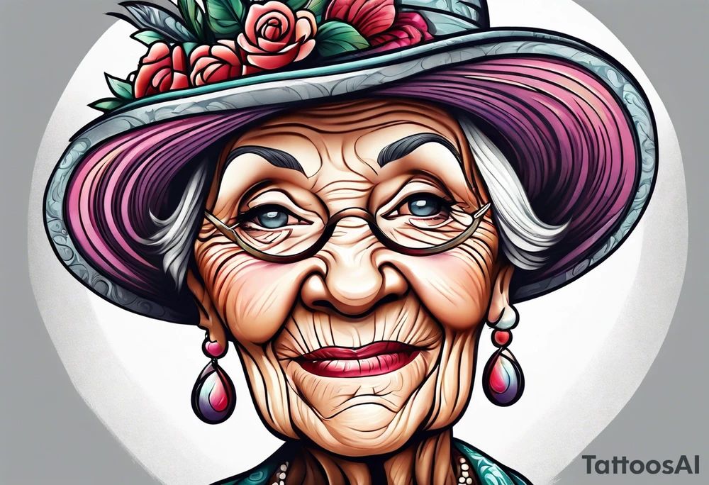 Muscular old lady posing. tattoo idea