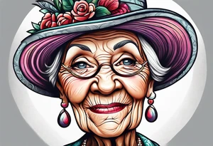 Muscular old lady posing. tattoo idea