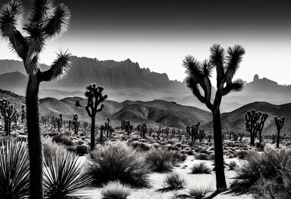 Joshua Tree with mountains and pine trees tattoo idea Joshua Tree with mountains and pine trees tattoo idea