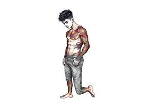 Handsome Asian young guy is standing on his knees tattoo idea