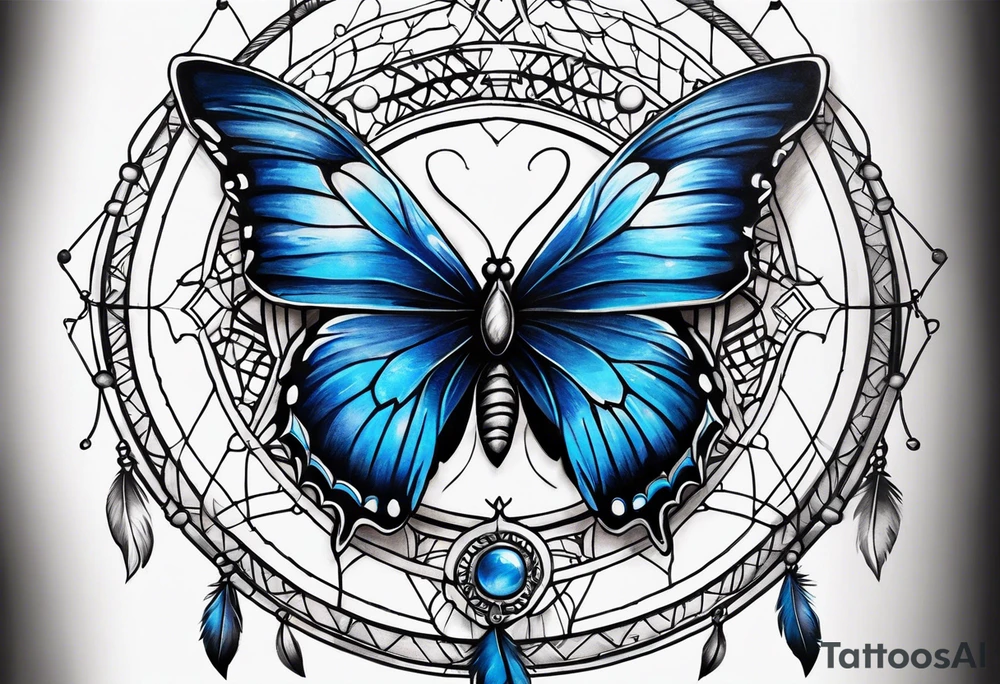 Blue butterfly dream catcher tattoo idea