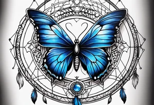 Blue butterfly dream catcher tattoo idea