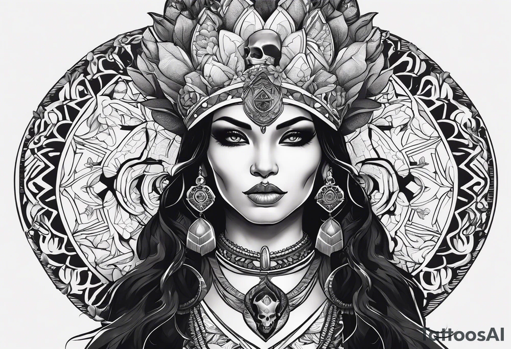 kali ma, alien goddess, valkrye, aries, pirate, divine feminine, zenza resonance, pachamama, lotus azul, blank panther, eagle, skull, 5D, nueva gaya, dna 12 tattoo idea