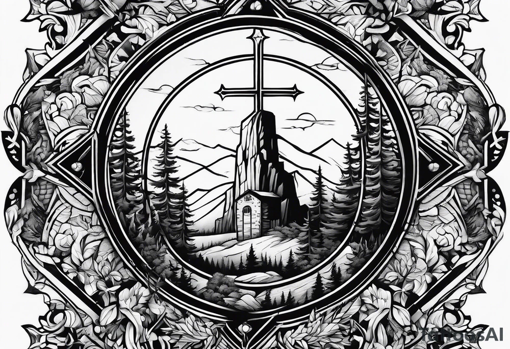 A cross at the end of the wilderness tattoo idea