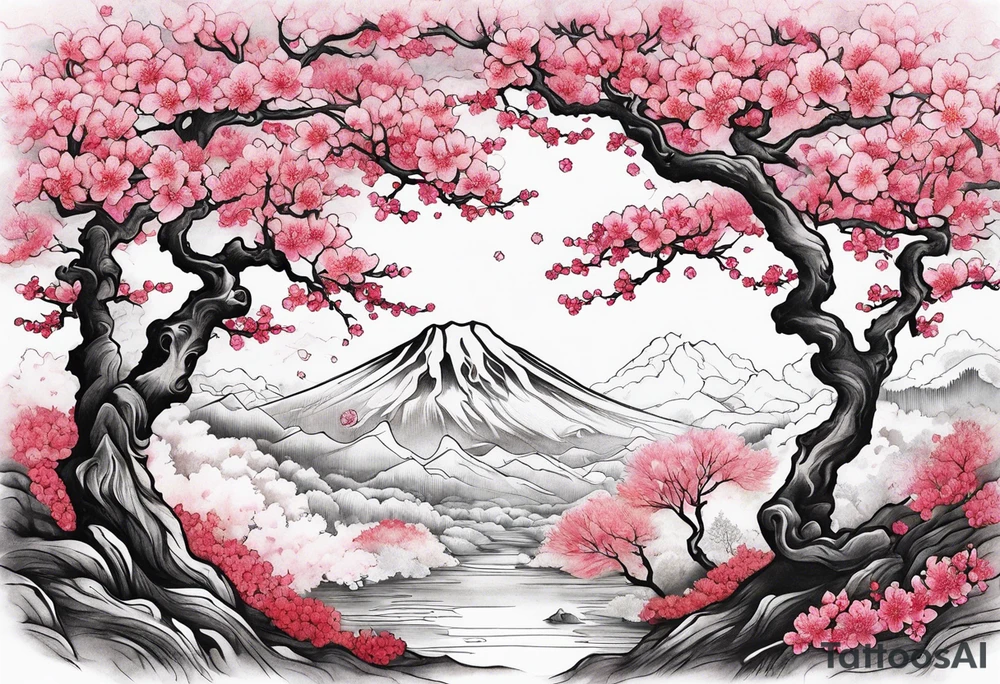 cherry blossom forest tattoo idea
