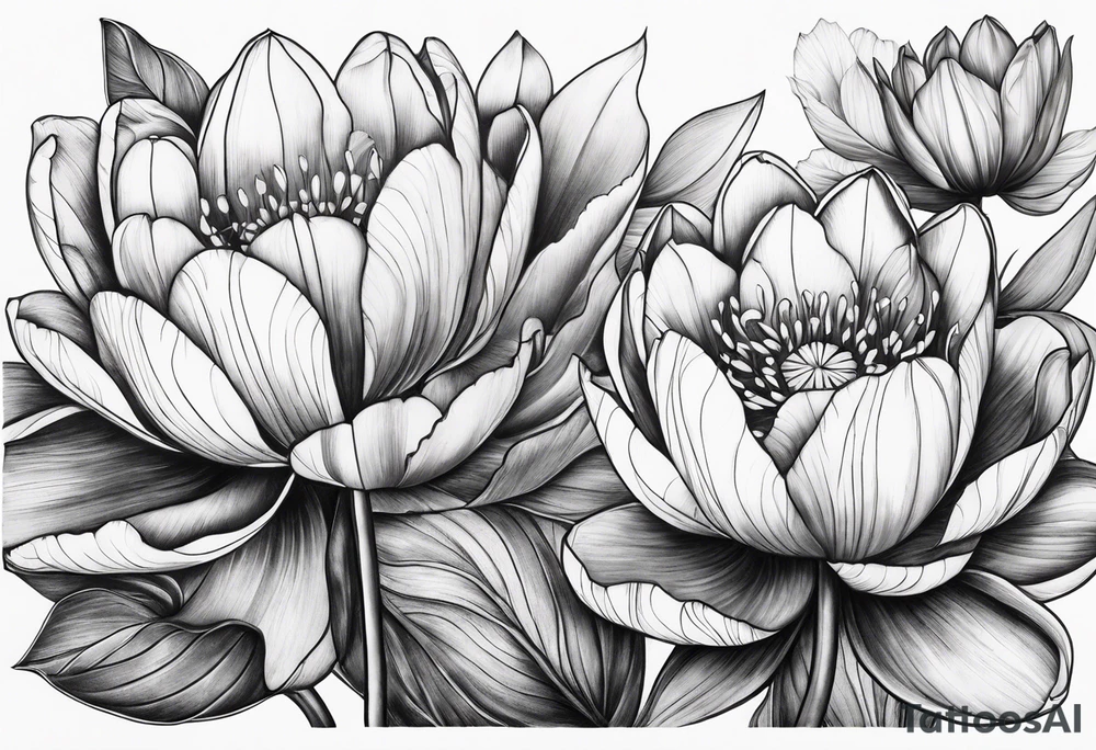 Tulips and water lilies tattoo idea