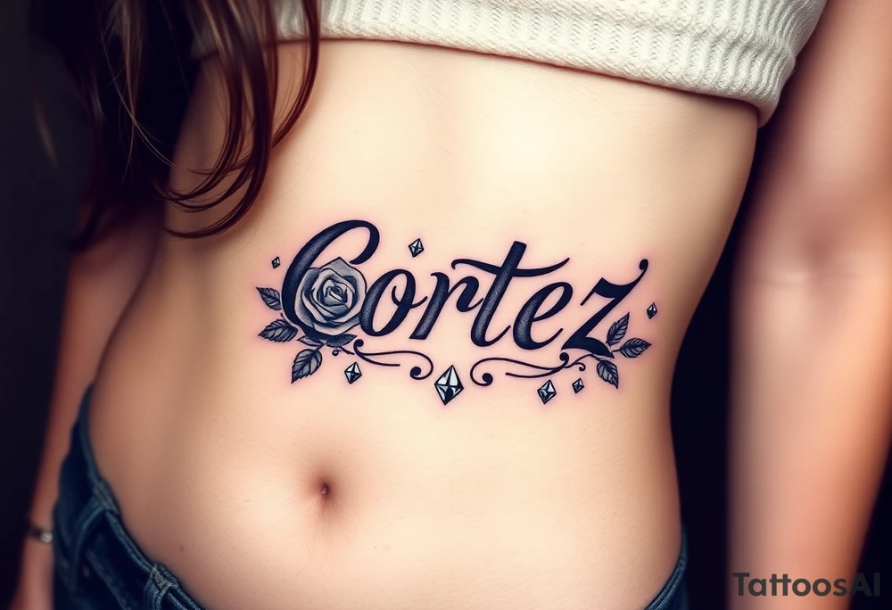 The name Cortez with roses and diamonds tattoo idea