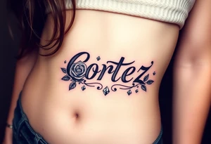 The name Cortez with roses and diamonds tattoo idea