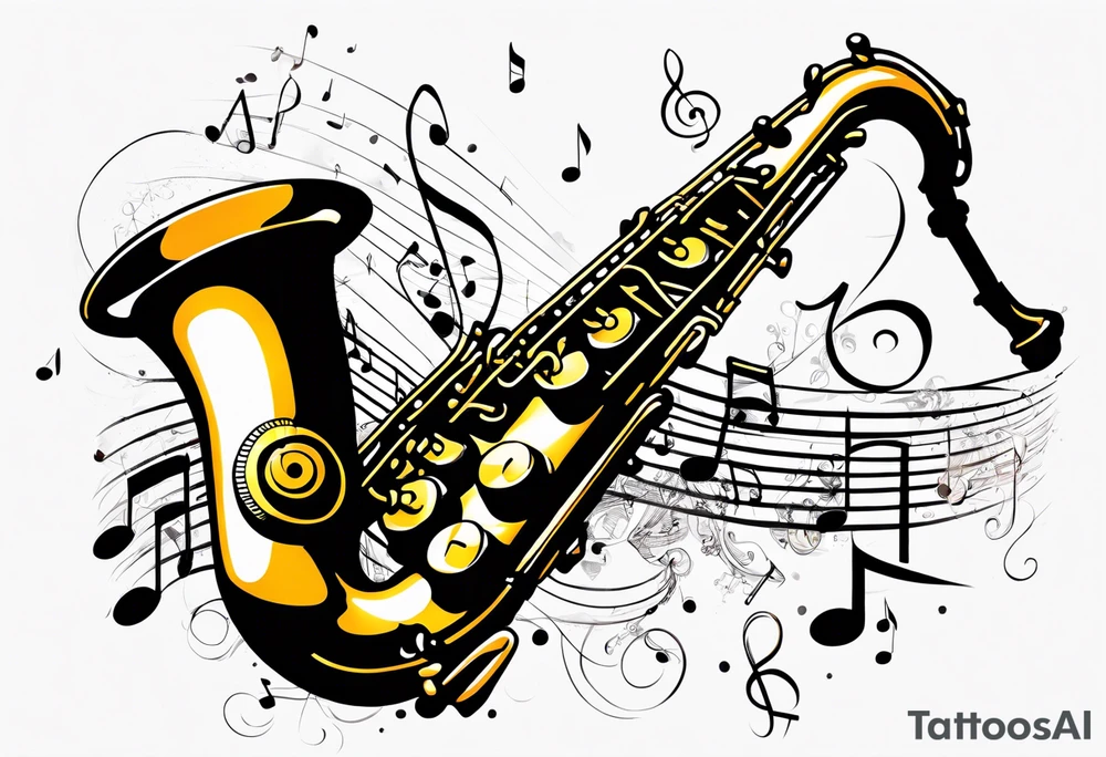 saxophone music notes cassette tattoo idea