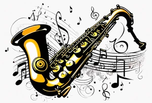 saxophone music notes cassette tattoo idea