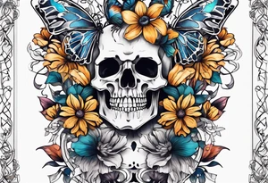 skeleton bones come alive flowers and butterflies tattoo idea