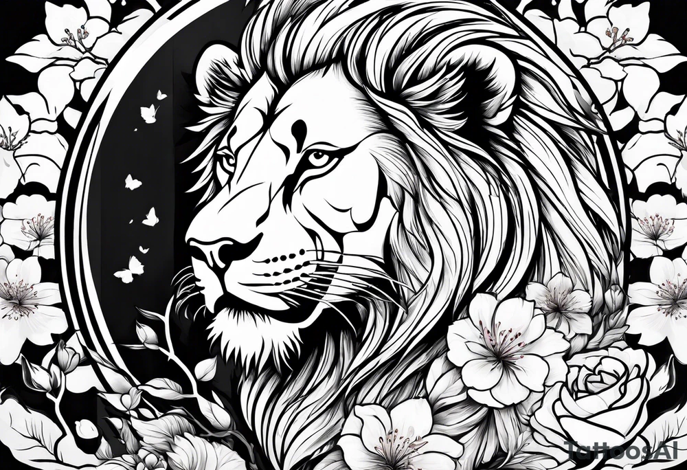 Cherry blossom blowing in the wind with a lion tattoo idea
