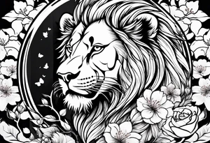 Cherry blossom blowing in the wind with a lion tattoo idea