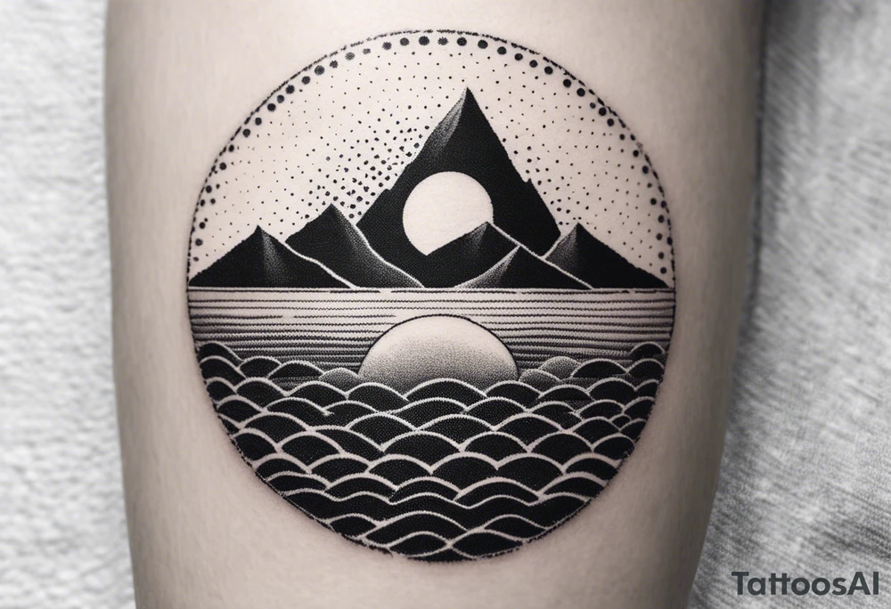 Sun, sea, mountain tattoo idea