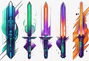 blue lightsaber, green lightsaber, orange lightsaber, purple lightsaber tattoo idea