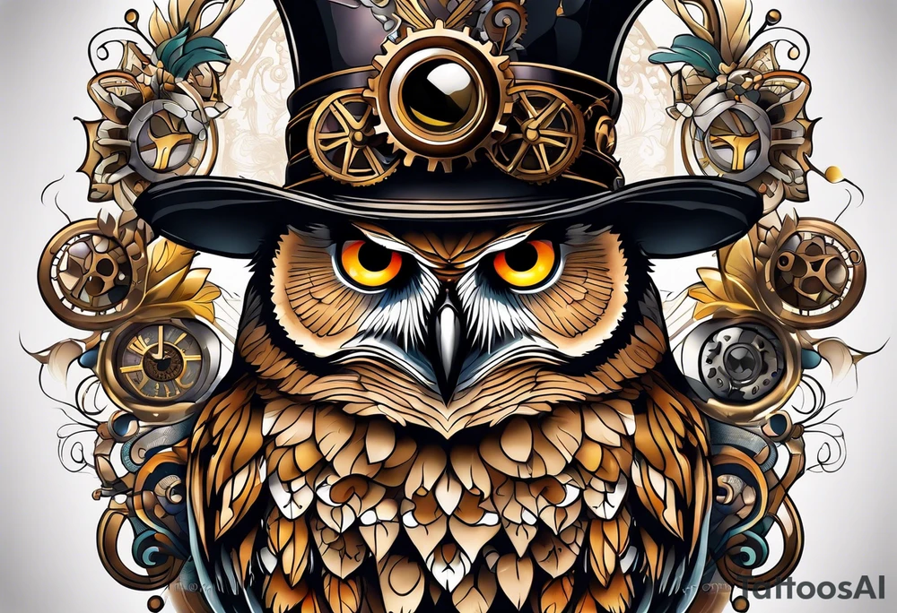Steampunk owl tattoo idea