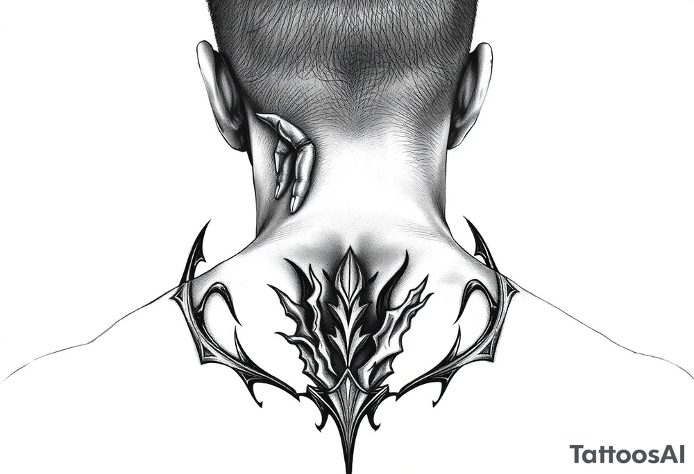 Bold. cover up .saying Evil Side from ear to ear on front of neck. black and white . Devil whisper in ear tattoo idea