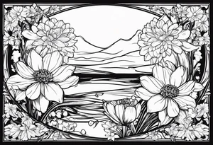Narcissus, Chrysanthemum, Cosmos, snow drop flowers. For the back or an arm tattoo idea