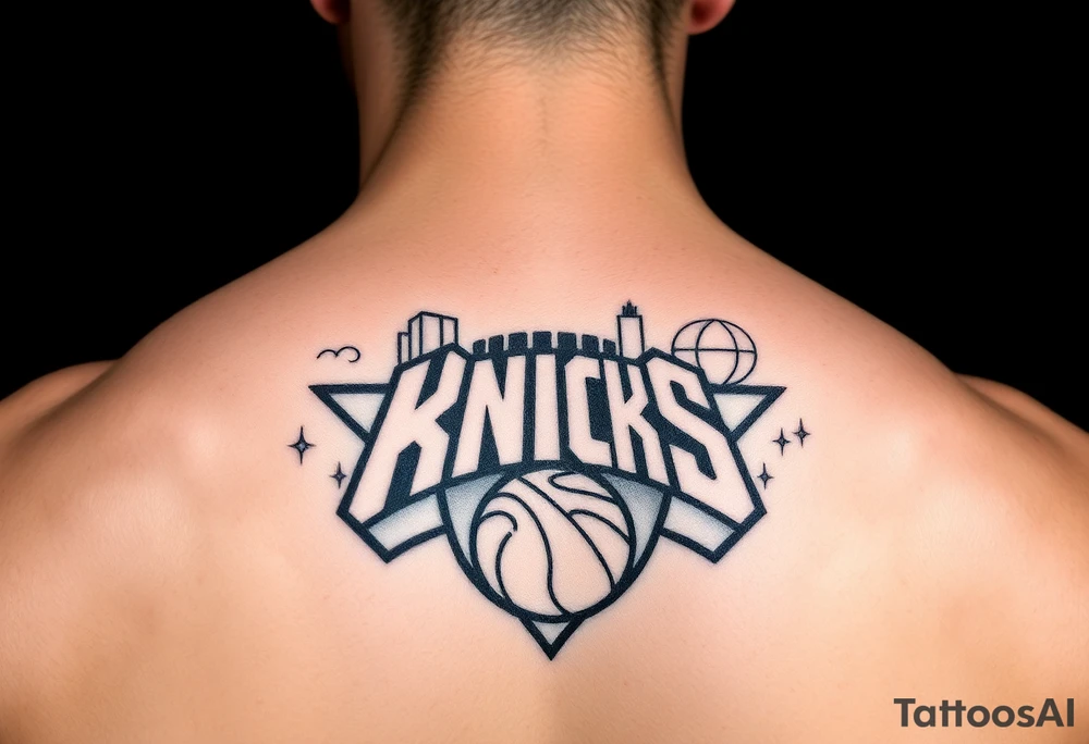 Photo realistic, New York City cityscape with New York knicks logo tattoo idea