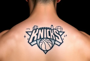 Photo realistic, New York City cityscape with New York knicks logo tattoo idea