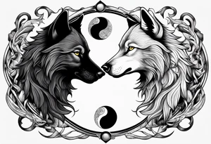 black wolf and white wolf in a ying yang style tattoo idea