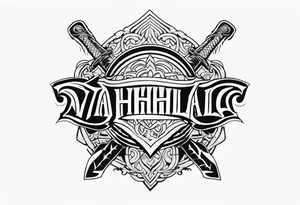 Valhalla round shield fire sword tattoo idea