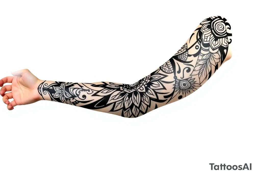 bold line shaman and indian style tattoo idea