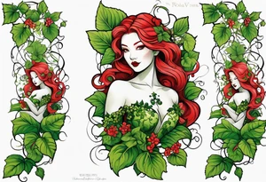 Poison ivy vines with red a green coloration to wrap around leg and hips tattoo idea