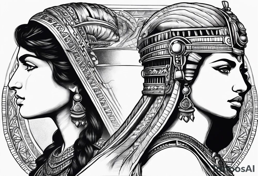 Alexander the Great & Cleopatra back to back just the head tattoo idea
