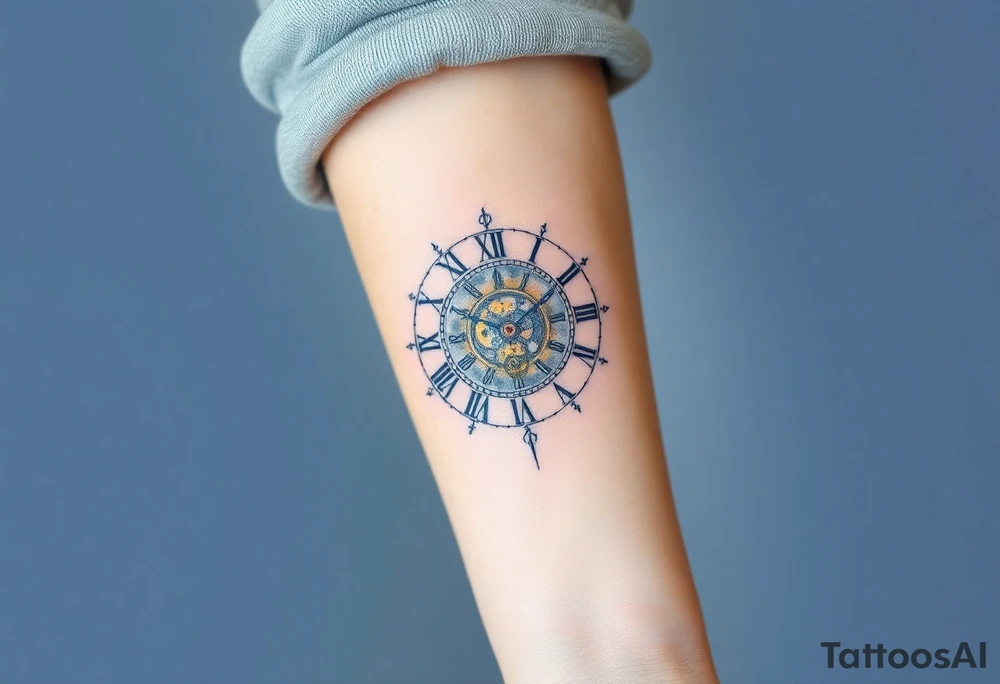 vintage roman numerals within ornate clockwork mechanism tattoo idea