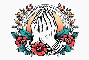 praying hands

old school vintage simple traditional design with vintage flowers surrounding
bold color simple tattoo idea