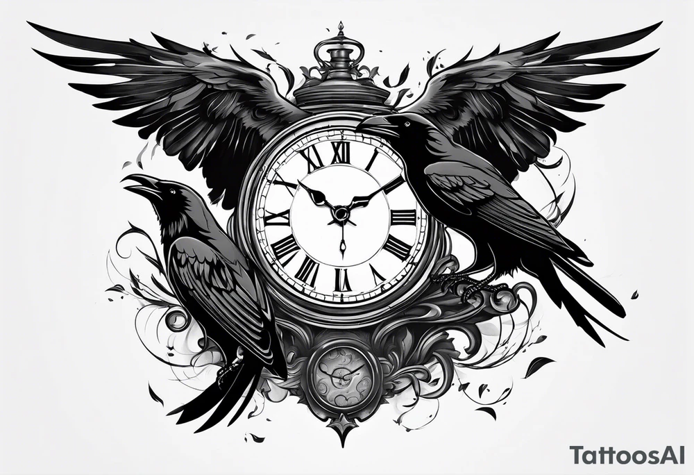 broken clock with ravens tattoo idea