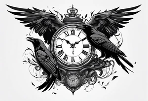 broken clock with ravens tattoo idea