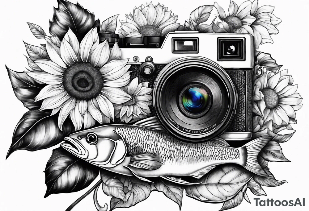 sunflower, camera, fish, tattoo idea