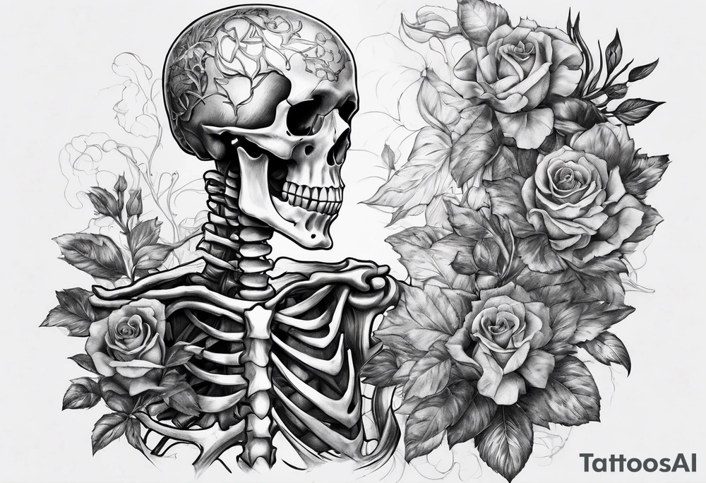 Realistic full skeleton with chest cracked and he is grasping at his heart tattoo idea