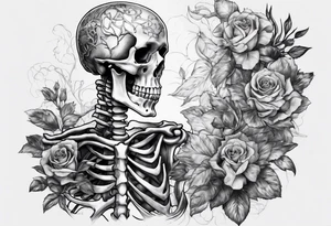 Realistic full skeleton with chest cracked and he is grasping at his heart tattoo idea