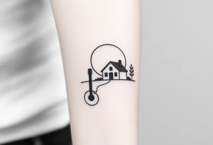 Corwded house distant sun with a guitar tattoo idea