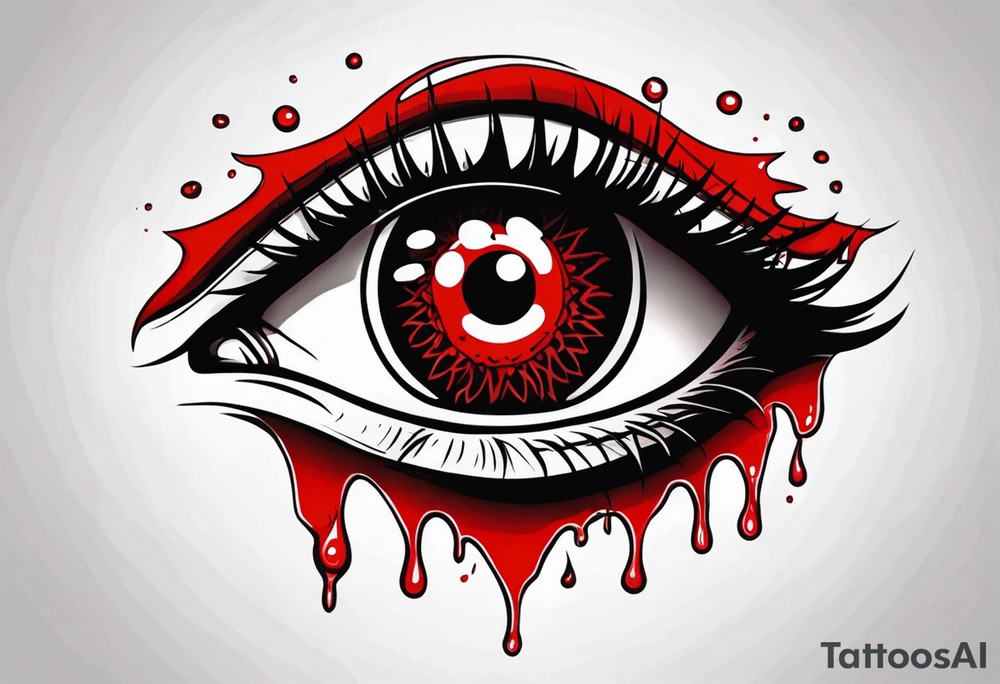 Bleeding tear overdraining to down from one red symmetrical
eye tattoo design tattoo idea