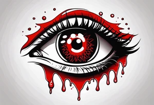 Bleeding tear overdraining to down from  one red symmetrical 
 eye tattoo design tattoo idea