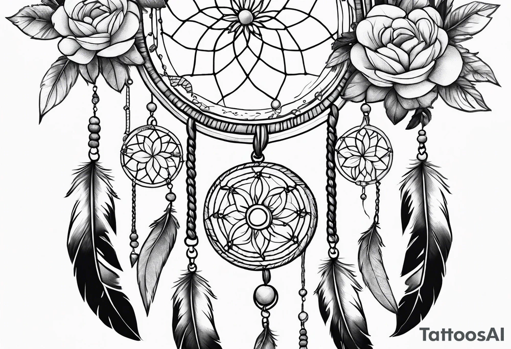 Dream catcher with flowers tattoo idea