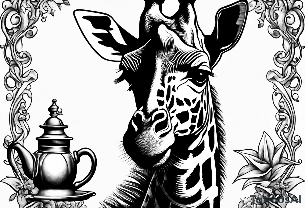 giraffe, tea pot, belt, bruch tattoo idea