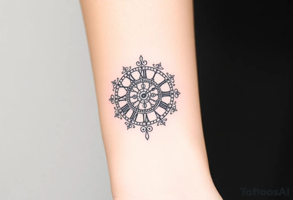 vintage roman numerals within ornate clockwork mechanism tattoo idea