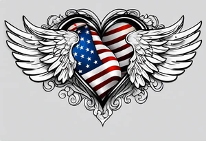 American flag inside of a heart with angel wings tattoo idea