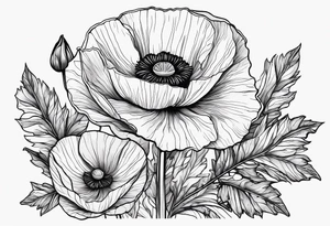 Poppy flowers with the date 1/15/22 in Roman numerals tattoo idea