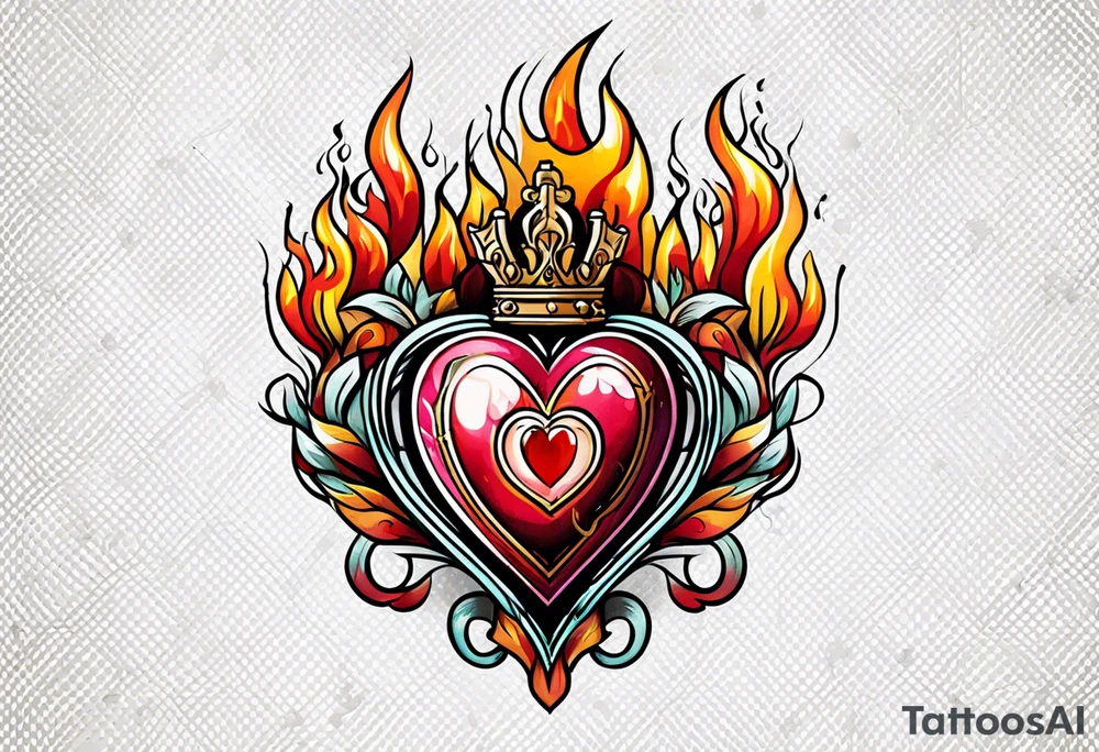 sacred heart vintage traditional tattoo flames tattoo idea