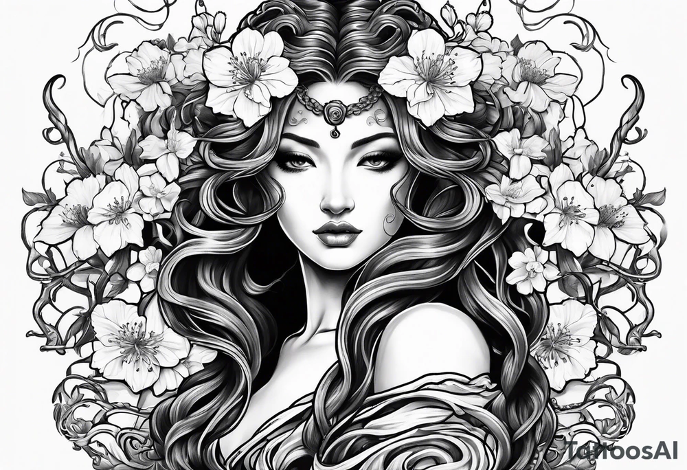Medusa with cherry blossoms tattoo idea