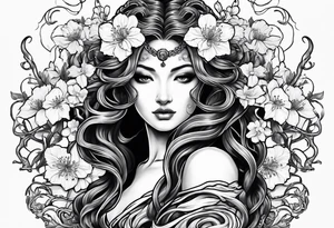 Medusa with cherry blossoms tattoo idea