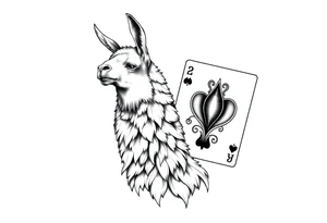 A llama with 2 of hearts and 4 of hearts playing cards tattoo idea