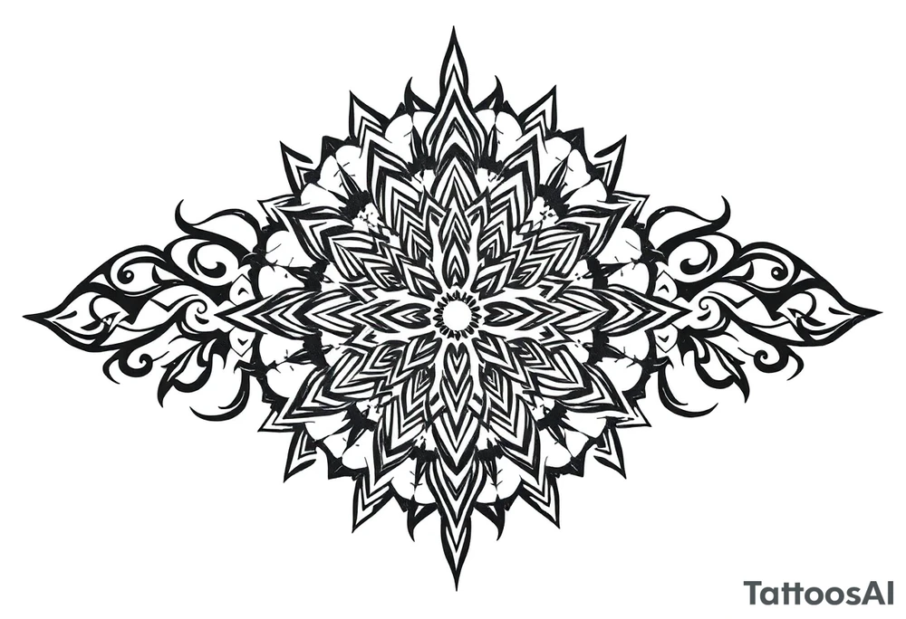long mytical mandala with ancient rhyme tattoo idea